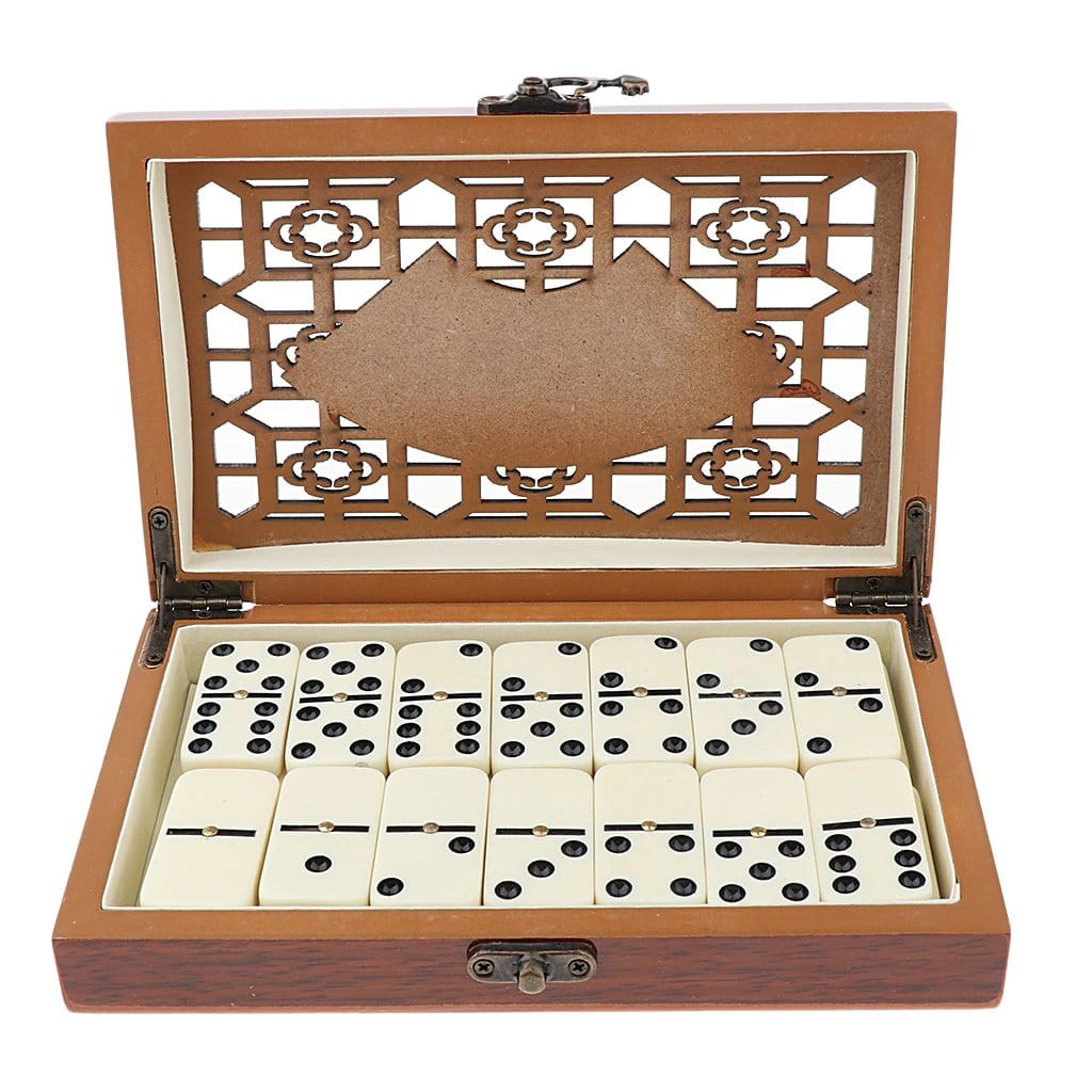 Wooden Domino Game Double Six Set 28 Tiles Family Game Storage Box Board Game Classic | Sansoti