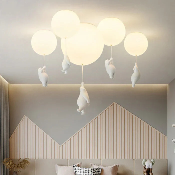 Lámpara colgante infantil con oso y globo, divertida lámpara de techo con luz led cálida para dormitorio y sala de estar | Sansoti