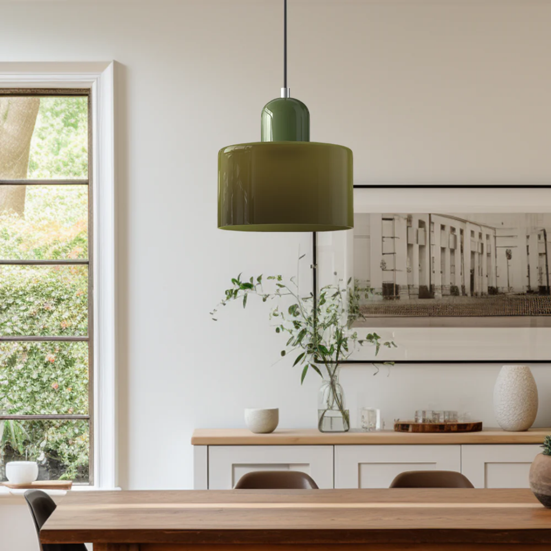 Suspension vintage en verre coloré et métal réglable, éclairage d’ambiance pour coin repas, plafonnier au design rétro | Sansoti