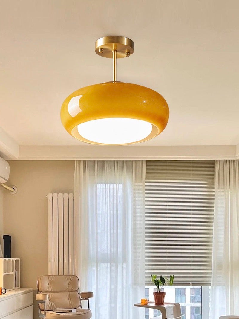 Ceiling Lamp Glass Disc Bauhaus Design Brass or Chrome Orange Yellow or White Glass Retro Stylish Lighting | Sansoti