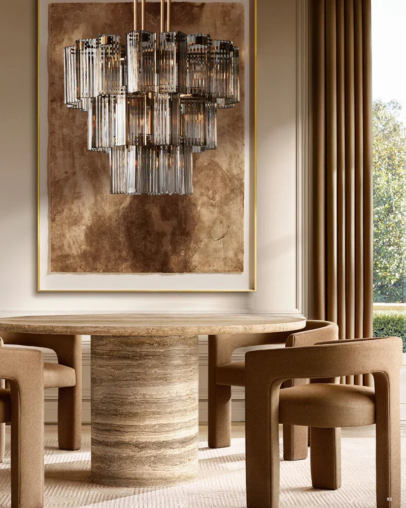 Round Chandelier Ribbed Glass Steel Frame 38-60cm Pendant Multi-Light Dining Room Staircase Ballroom Living Room | Sansoti