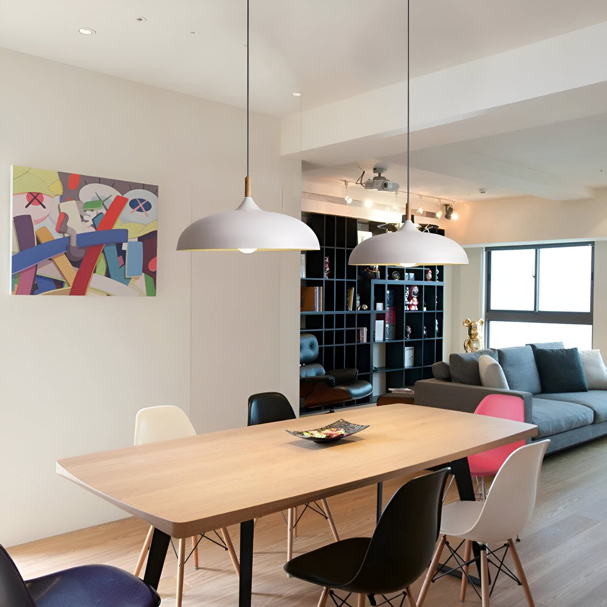 Lámpara colgante de madera y hierro, estilo escandinavo Japandi, redonda, E27, Ø35 Ø60, comedor, cocina | Sansoti