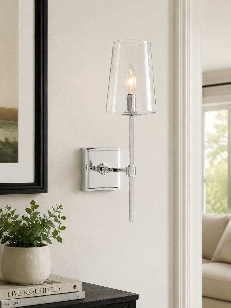 Applique murale en verre transparent – configuration simple à triple – éclairage élégant pour salle de bain | Sansoti
