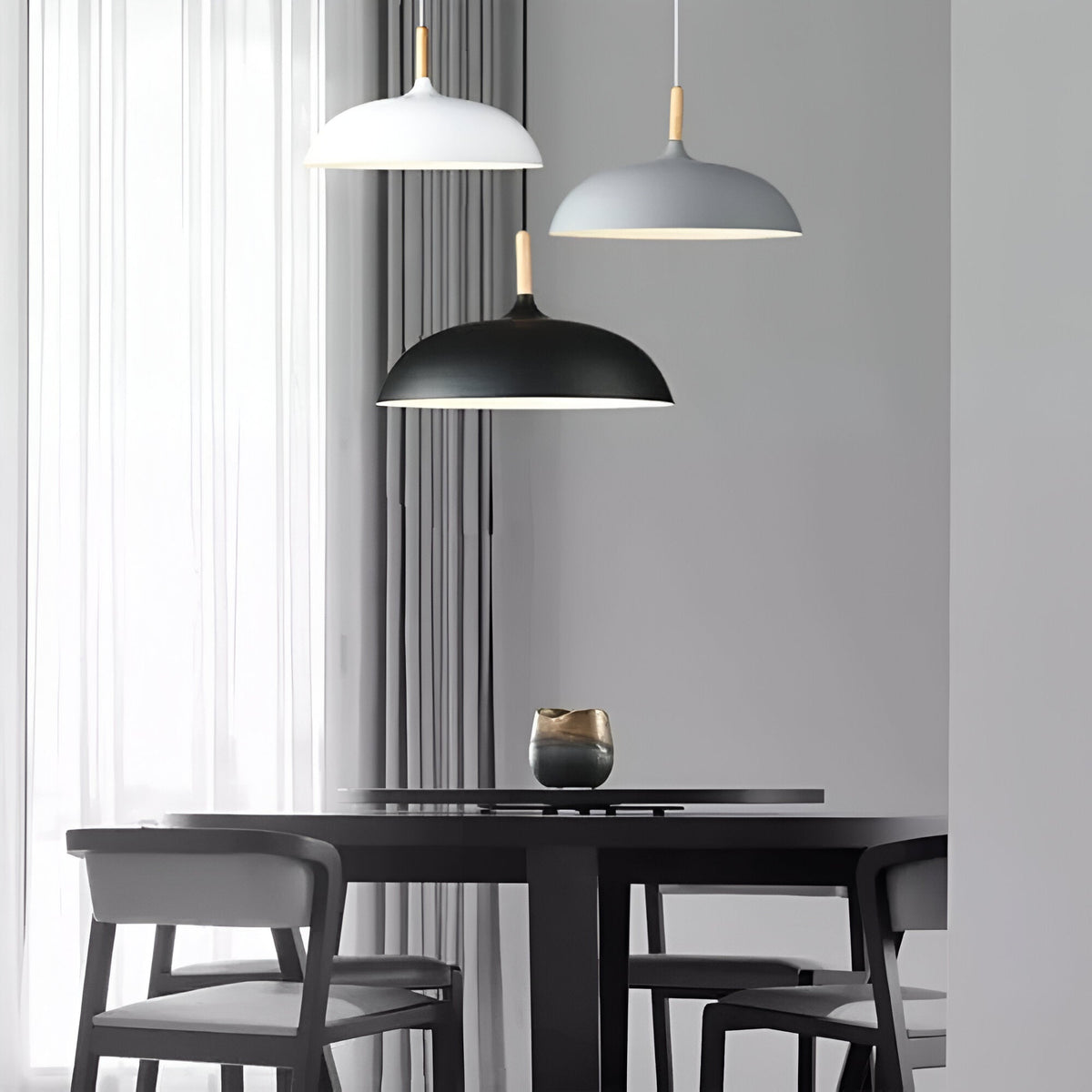 Lámpara colgante de madera y hierro, estilo escandinavo Japandi, redonda, E27, Ø35 Ø60, comedor, cocina | Sansoti
