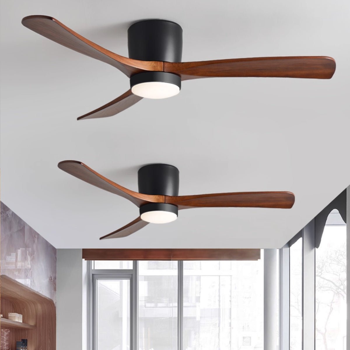 Deckenventilator mit Beleuchtung Skandinavisches Holzdesign 106/122/132 cm dimmbar mit Fernbedienung Deckenventilator mit LED-Lampe Holzblätter Wohnzimmer Schlafzimmer Esszimmer | Sansoti