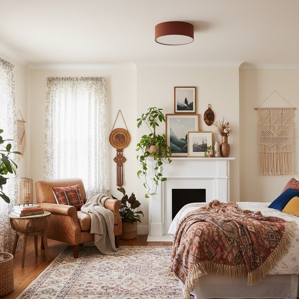 Deckenleuchte aus Leinen mit Trommelschirm, modernes Design, E27-Fassung, skandinavischer Stil, Schlafzimmer, Wohnzimmer | Sansoti