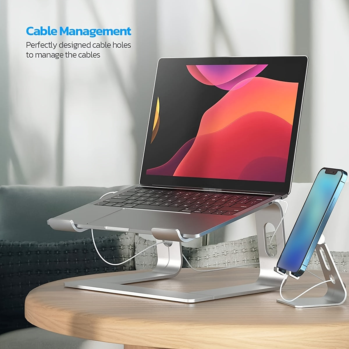 Soporte para portátil de aluminio con diseño ergonómico y ventilación para el escritorio y el teletrabajo | Sansoti