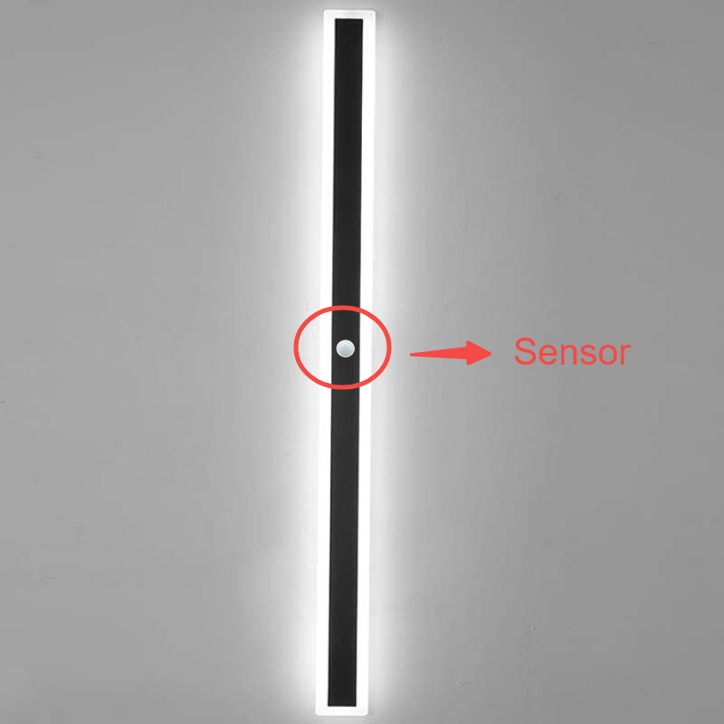 Lámpara de pared exterior LED lineal, negra, acrílico, IP65, regulable, jardín, fachada, moderna | Sansoti