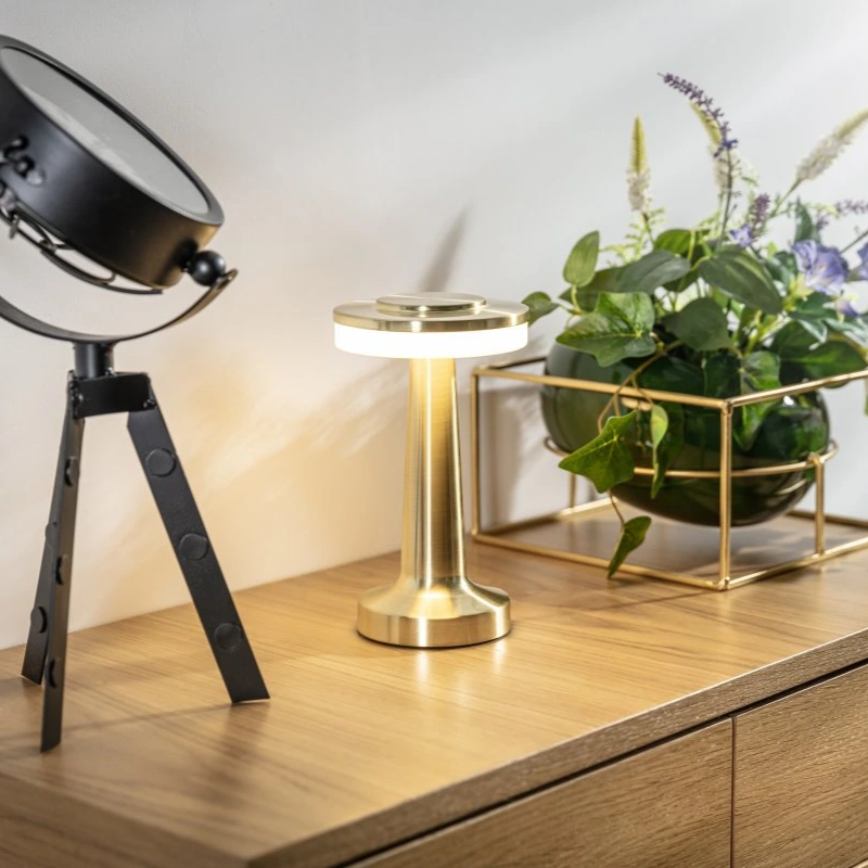 Table Lamp Wireless Rechargeable Dimmable Metal LED 3 Light Colors USB-C Gold Silver Black Retro Restaurant Bar Nightstand Mood Lamp Portable | Sansoti