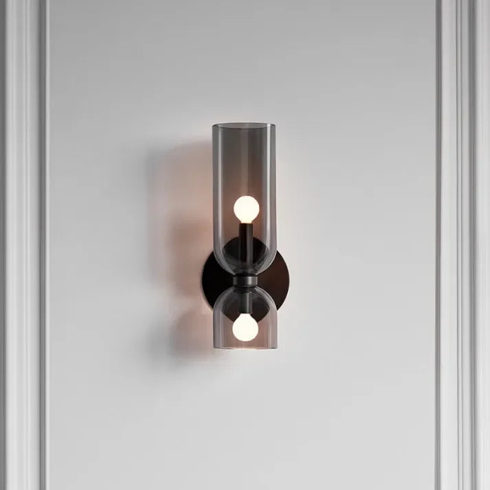 Aplique de vidrio dorado con doble pantalla, 35cm, E14, para recibidor, salón y dormitorio, moderno y elegante | Sansoti