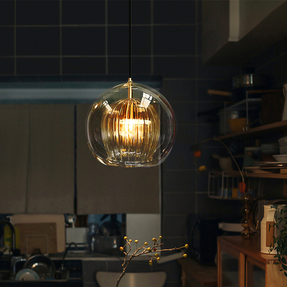 Hängeleuchte Glas rund transparent bernsteinfarben G4 LED modern 1-flammig | Sansoti