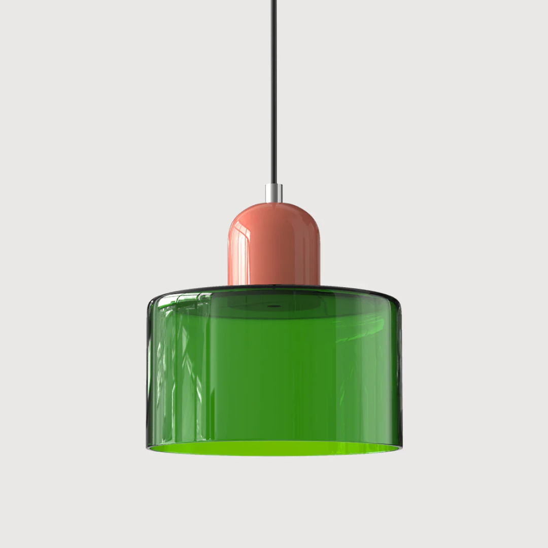 Suspension vintage en verre coloré et métal réglable, éclairage d’ambiance pour coin repas, plafonnier au design rétro | Sansoti
