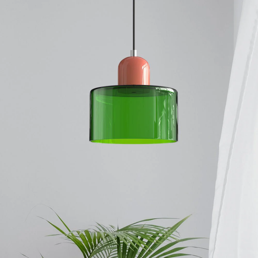 Suspension vintage en verre coloré et métal réglable, éclairage d’ambiance pour coin repas, plafonnier au design rétro | Sansoti