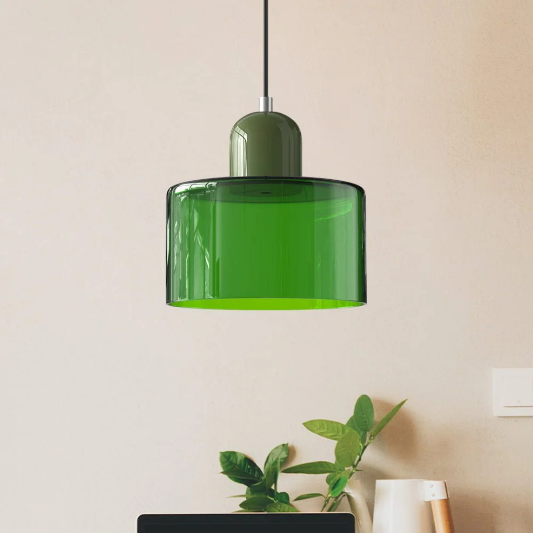 Suspension vintage en verre coloré et métal réglable, éclairage d’ambiance pour coin repas, plafonnier au design rétro | Sansoti