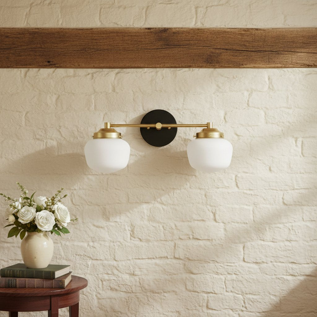 Globe Wall Lamp Classic Bathroom Schoolhouse Lighting Matte Opal Glass for Mirror and Sink | Sansoti