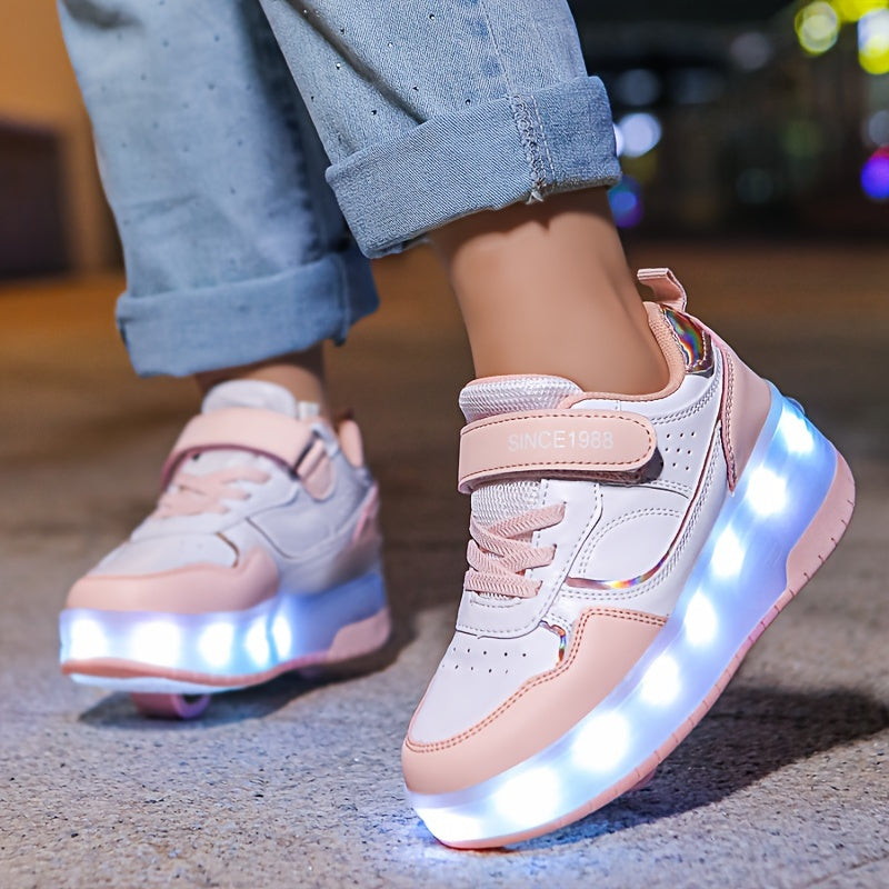 LED Roller Sneakers Children USB Rechargeable Purple With Wheels Light Shoes Removable Wheels Sneakers For Indoor Outdoor | Sansoti