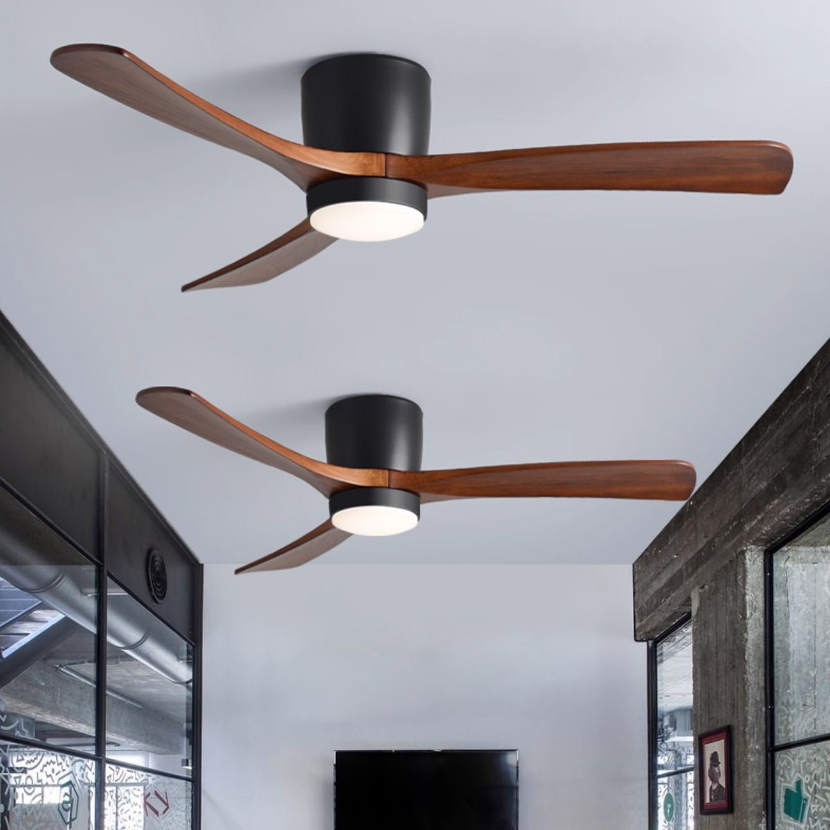 Ceiling fan with lighting 106-132 cm wood-look remote control 6 speeds living room bedroom | Sansoti