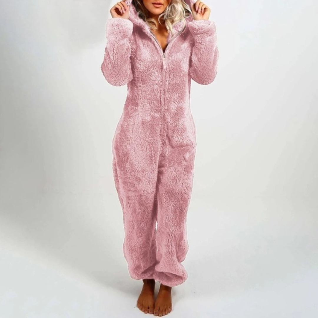 Fleece Onesie Dames met Rits Huispak Eendelig Warme Nachtkleding Loungewear voor Koude Avonden Thuis Relaxen | Sansoti