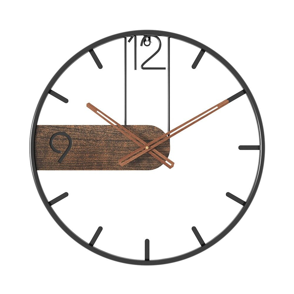Steel Walnut Wall Clock 40cm Industrial Modern Scandinavian Design Living Room Office Kitchen Home Decor | Sansoti