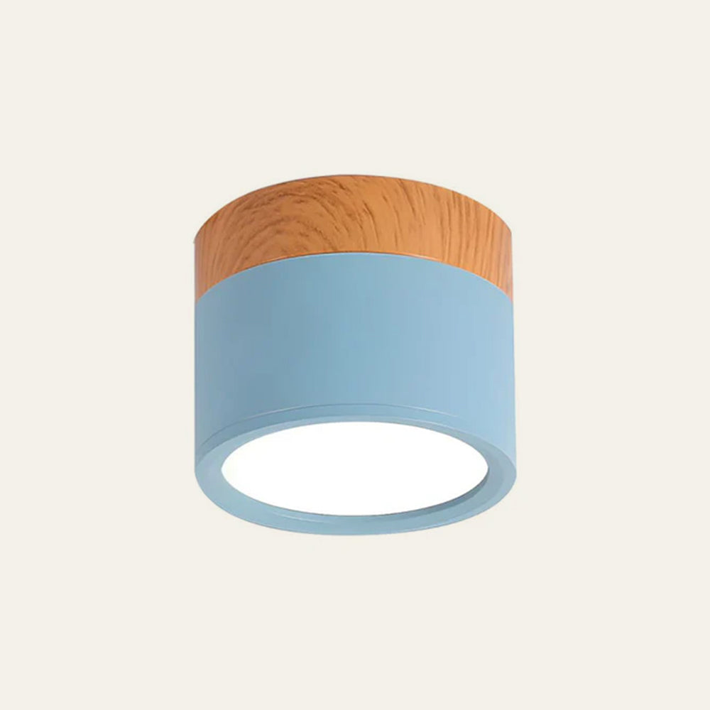 Plafonnier rond moderne en aluminium avec accents en bois et LED, éclairage scandinave pour entrée, salle à manger et salon | Sansoti
