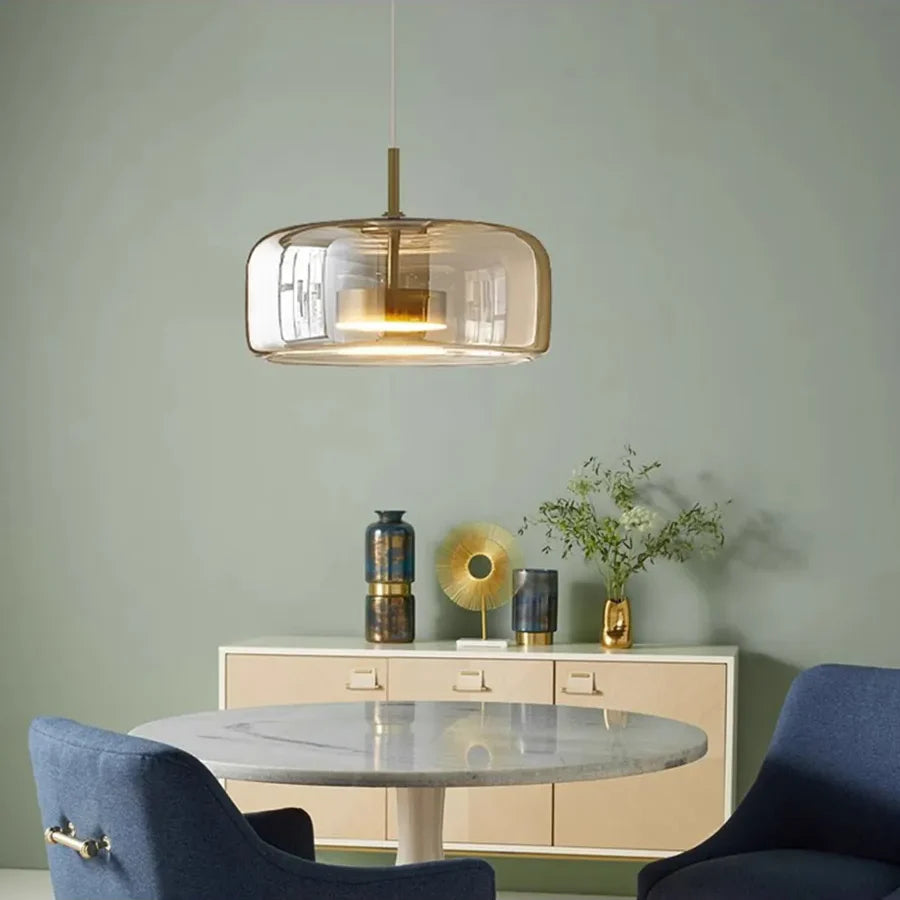 Lámpara colgante nórdica de vidrio LED, coñac y gris ahumado, estilo escandinavo | Sansoti