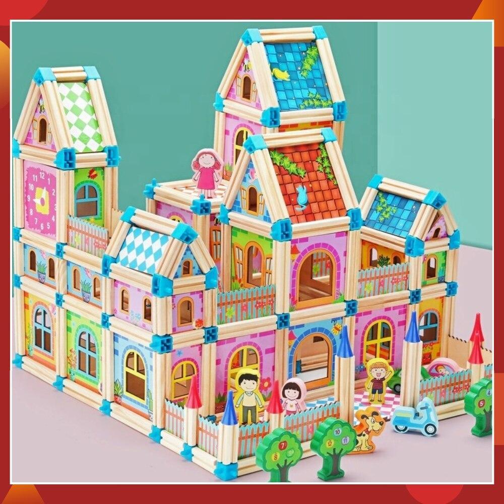 Wooden Dollhouse Building Set, DIY Children's Toy, 268–298 Pieces, Educational Creative Imaginative Play | Sansoti