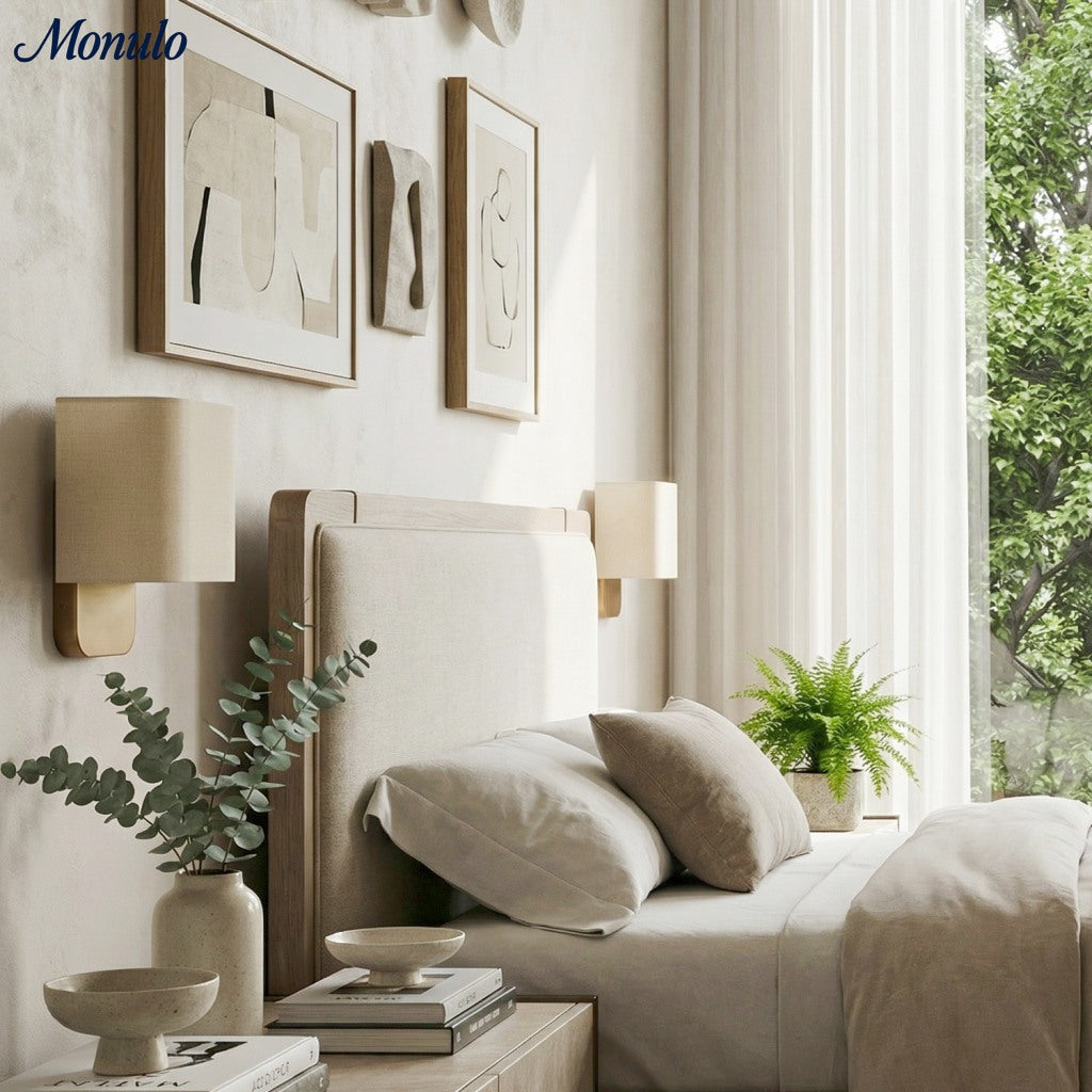 Fabric Wall Lamp with Metal Fitting for Reading Light Bedroom | Sansoti