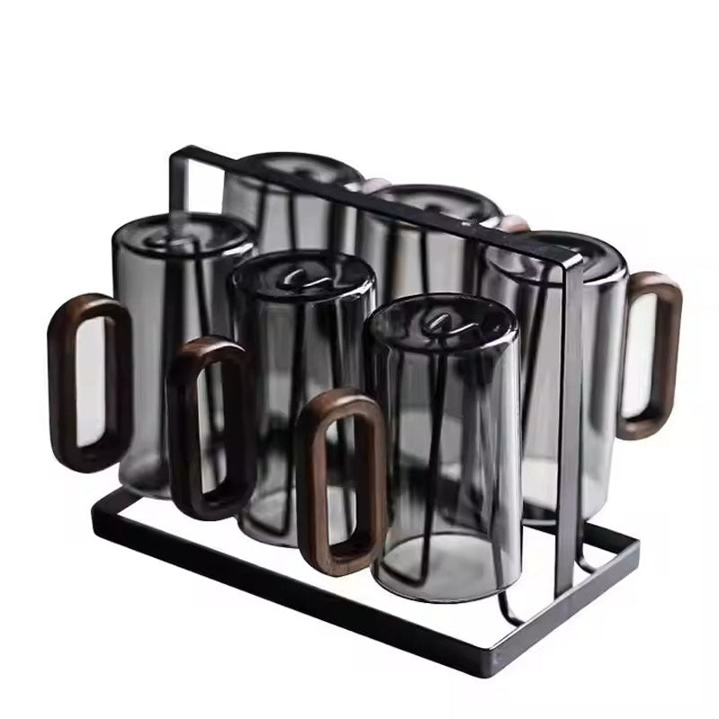 Glasbecher mit Holzgriff 350ml – Borosilikatglas für Tee, Kaffee und Saft | Sansoti