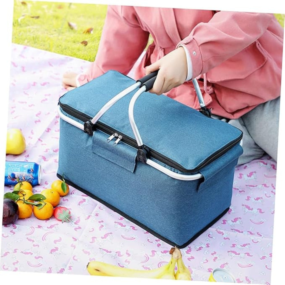 Foldable Cooler Basket 18L Insulated Aluminum Frame Picnic Camping Beach Groceries Portable Lightweight | Sansoti