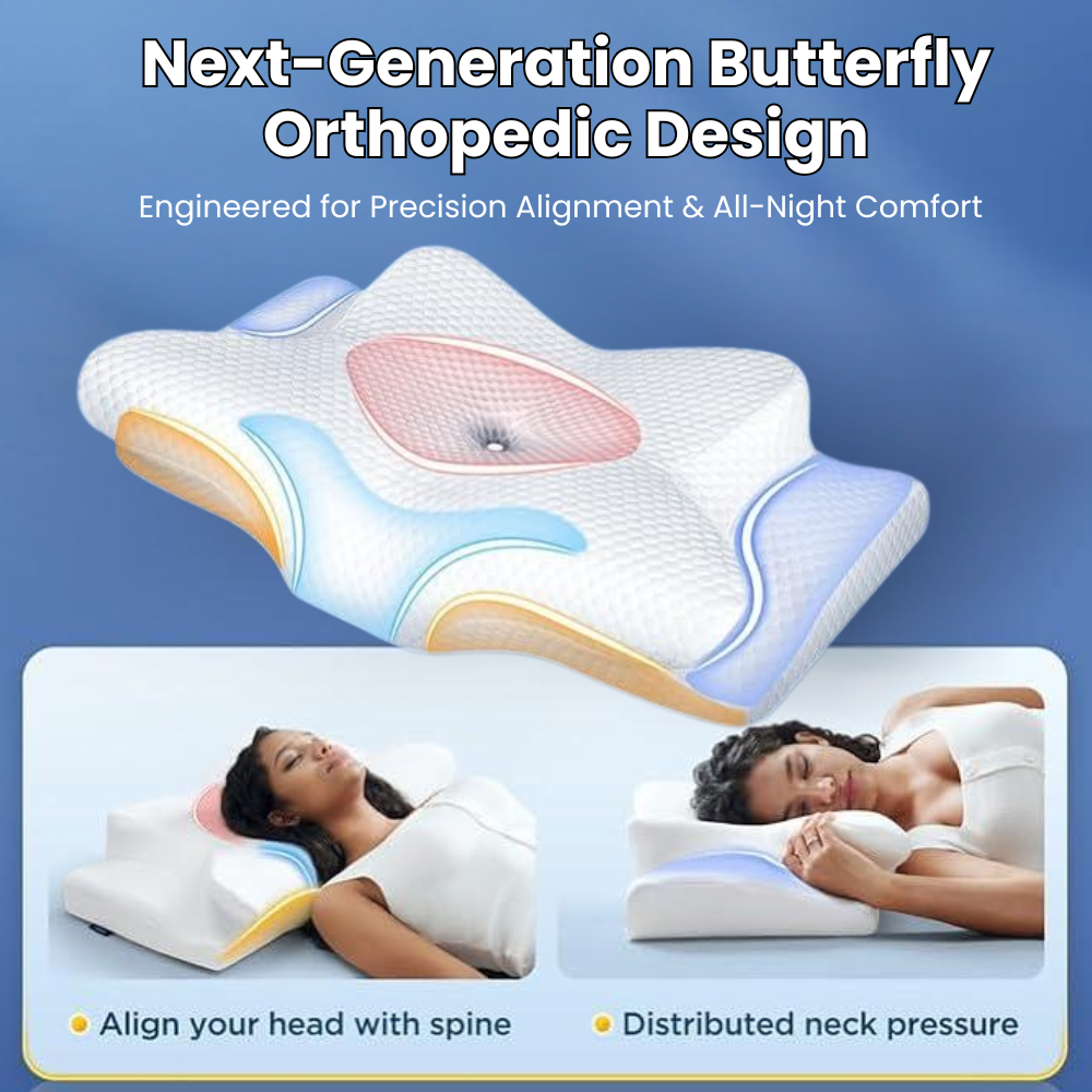 Ergonomic Neck Pillow with Memory Foam for Back and Side Sleepers White Breathable Memory Foam Head Pillow | Sansoti