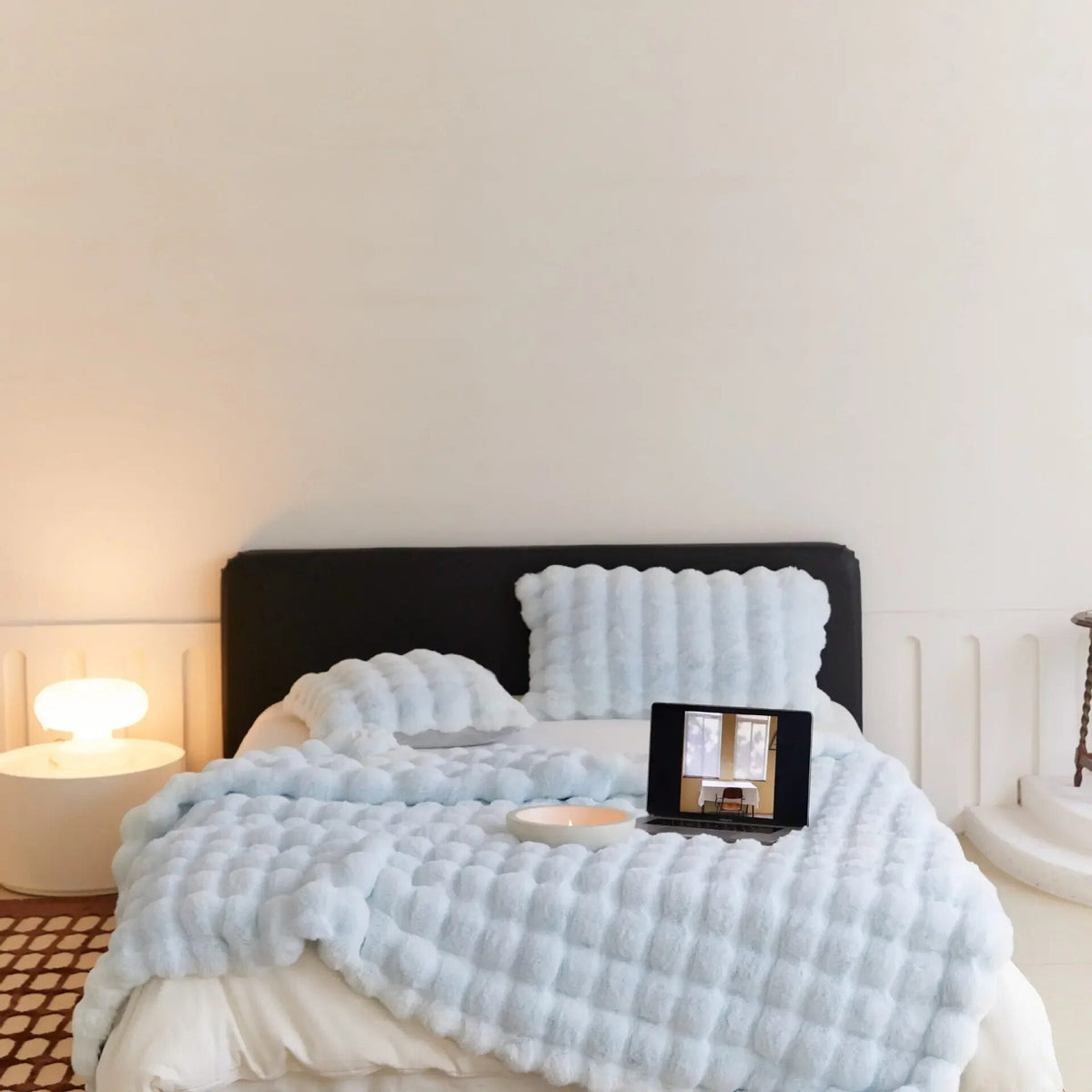 Plush Throw Light Brown Beige White Sky Blue 100-230 cm Soft Home Throw for Bed Sofa Bedroom Living Room | Sansoti