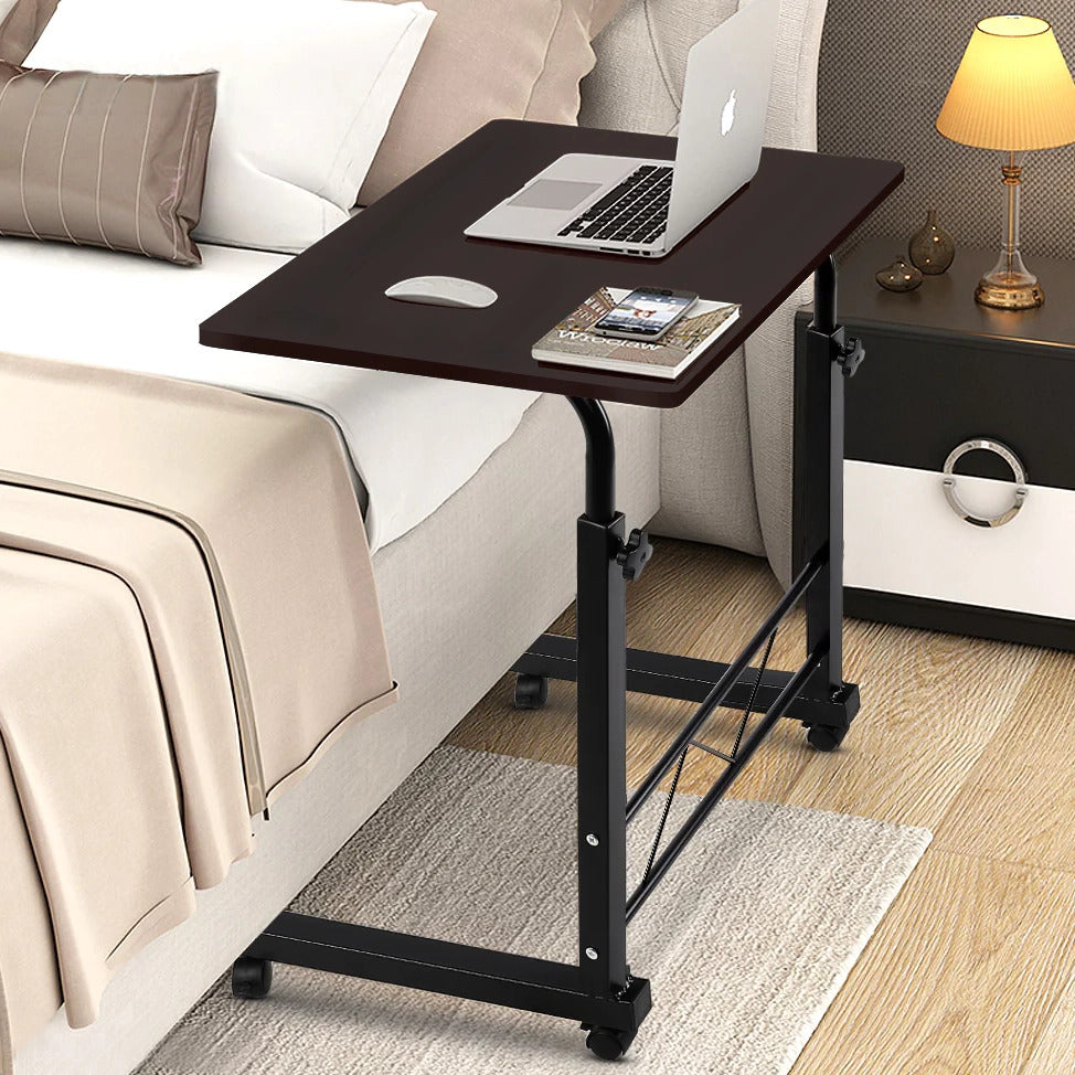 Laptoptafel Op Wielen Verstelbaar Zwart Staal Hout Bijzettafel Sofa Bureau | Sansoti