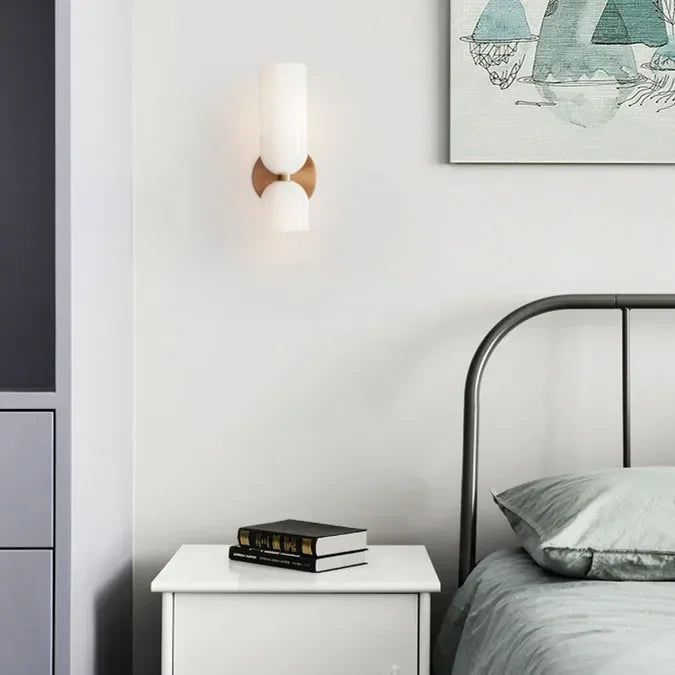 Aplique de vidrio dorado con doble pantalla, 35cm, E14, para recibidor, salón y dormitorio, moderno y elegante | Sansoti