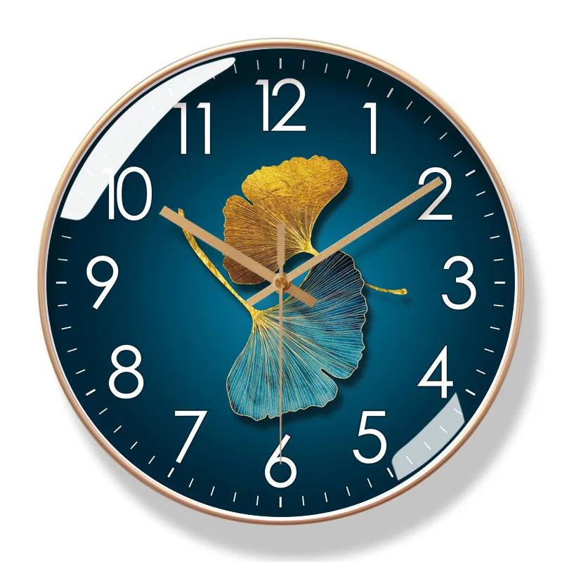 Floral Wall Clock Silent Quartz 25-30cm Black Gold Blue Green White Decorative Living Room Bedroom | Sansoti