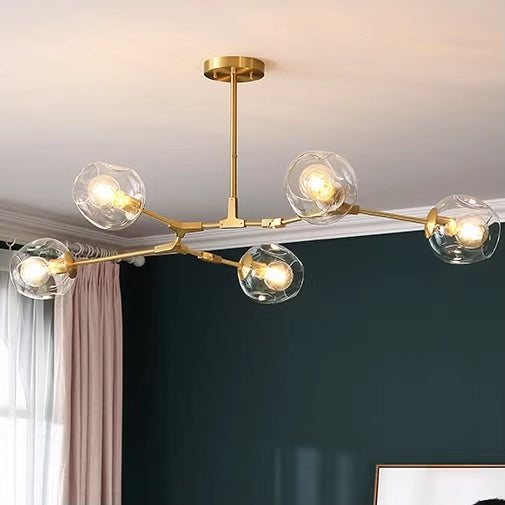 Glaskugel-Kronleuchter mit Messingarmen 6–8 Leuchten Esszimmer Schlafzimmer Modernes Design Klarglas | Sansoti