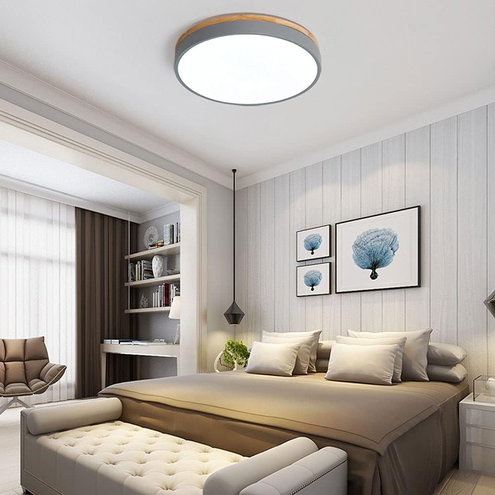 Plafonnier rond avec LED et bois naturel — Design scandinave avec fonction dimmer | Sansoti