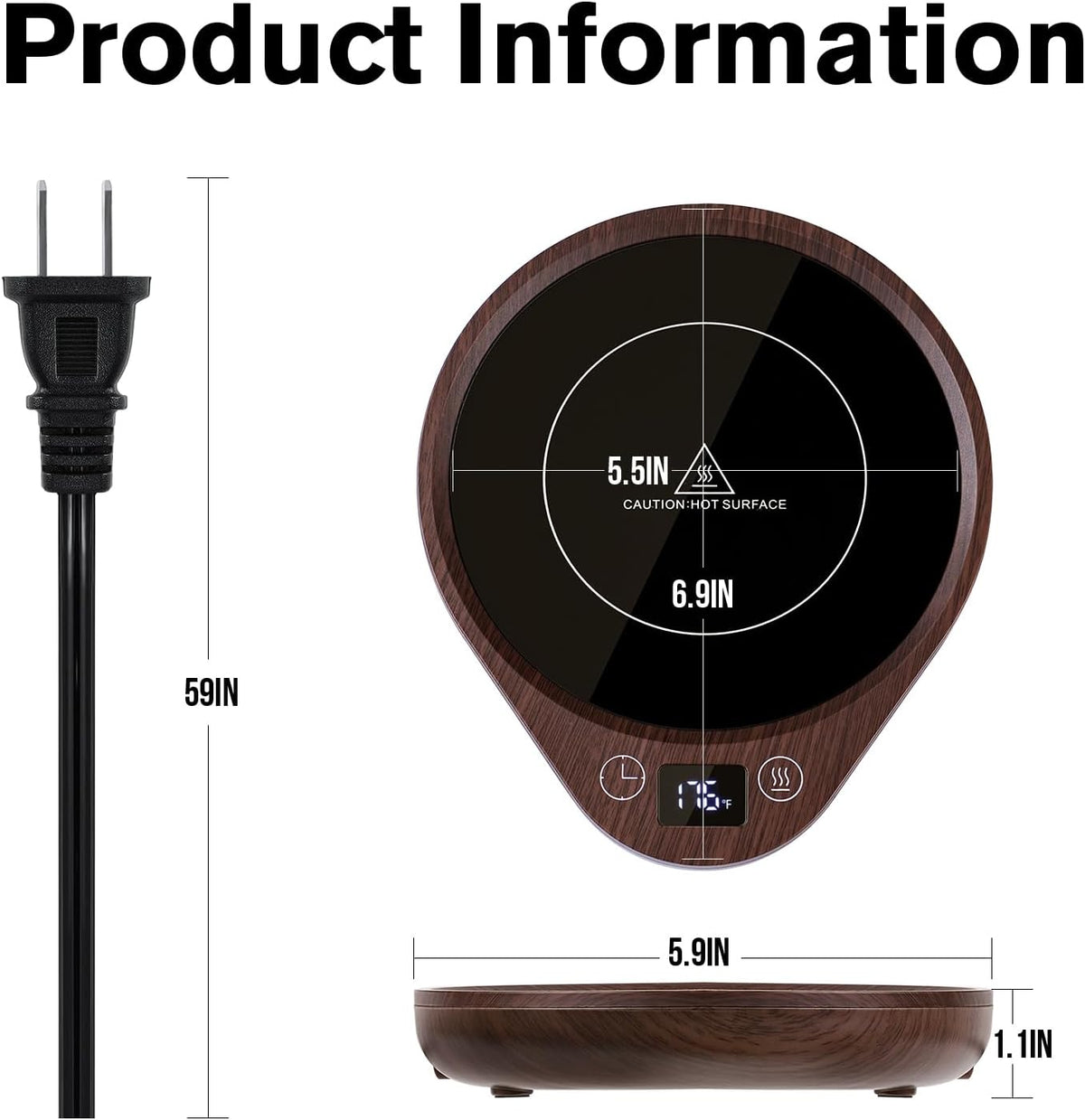 Mug Heating Plate with Temperature Control, LED Display, Keeps Coffee and Tea Warm, Office and Home | Sansoti