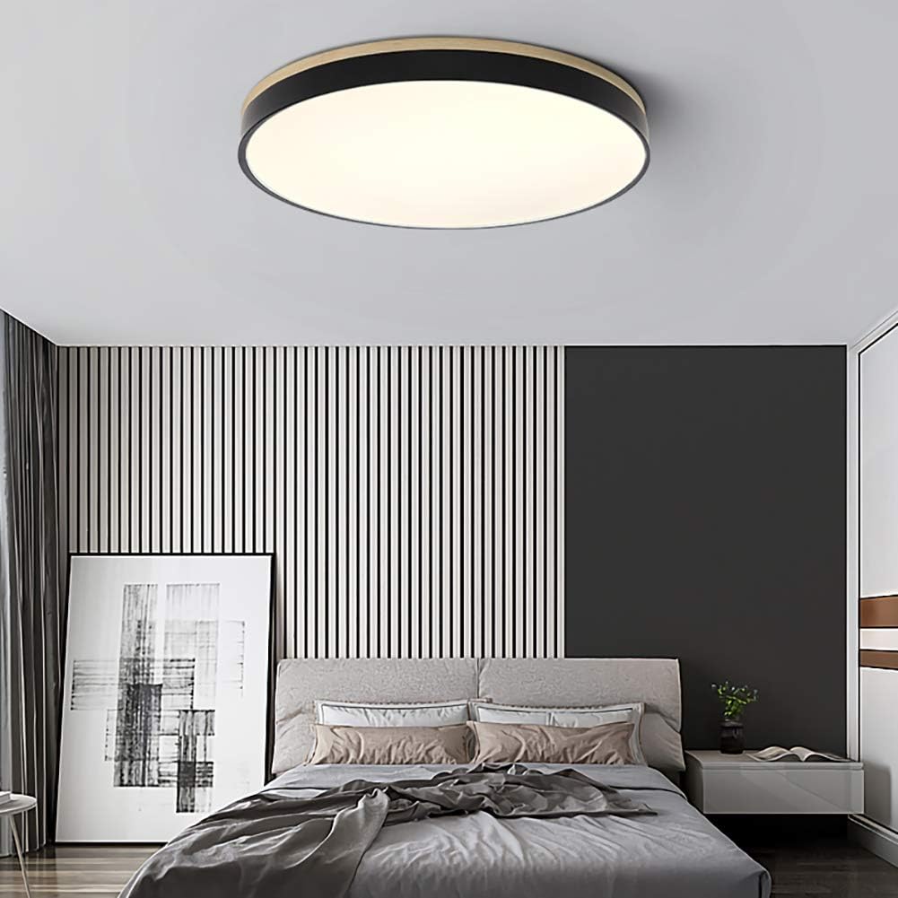 Round Wooden LED Ceiling Lamp with Acrylic – Dimmable Warm Light Scandinavian Design Living Room Bedroom 30cm 40cm 50cm 60cm | Sansoti