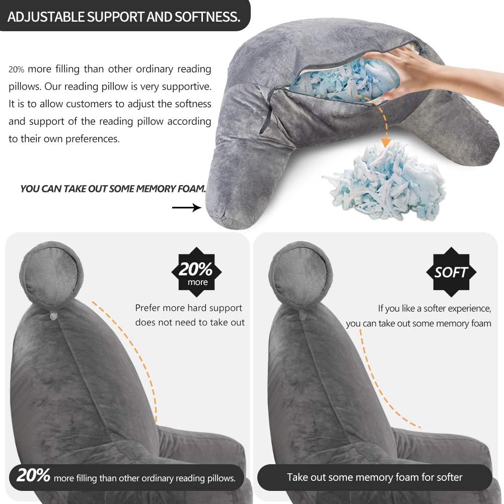 Ergonomisches Lesekissen mit Armlehnen 75x45cm, Samt, verstellbare Rückenstütze für Bett und Sofa, Komfort und Entspannung | Sansoti