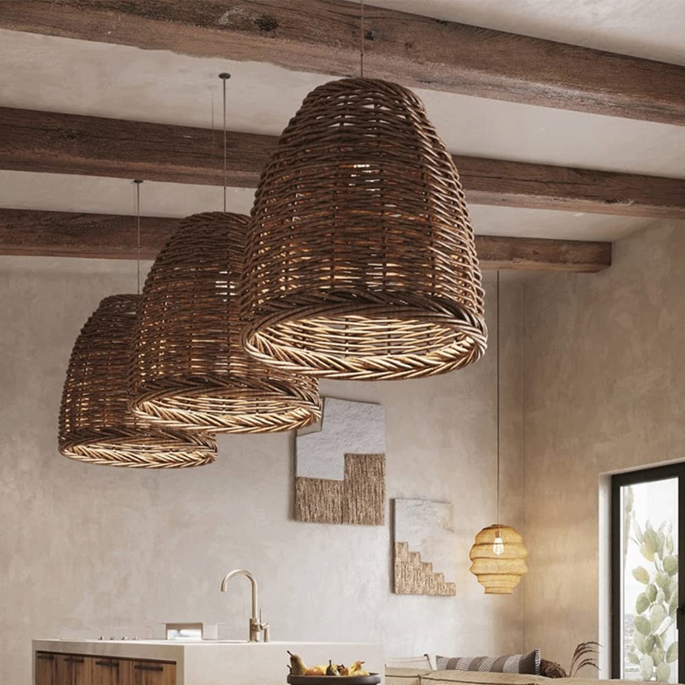 Rotan Hanglamp Vintage met E27 Fitting 35-60cm Natuurlijk Handgeweven Plafondlamp Woonkamer Slaapkamer | Sansoti