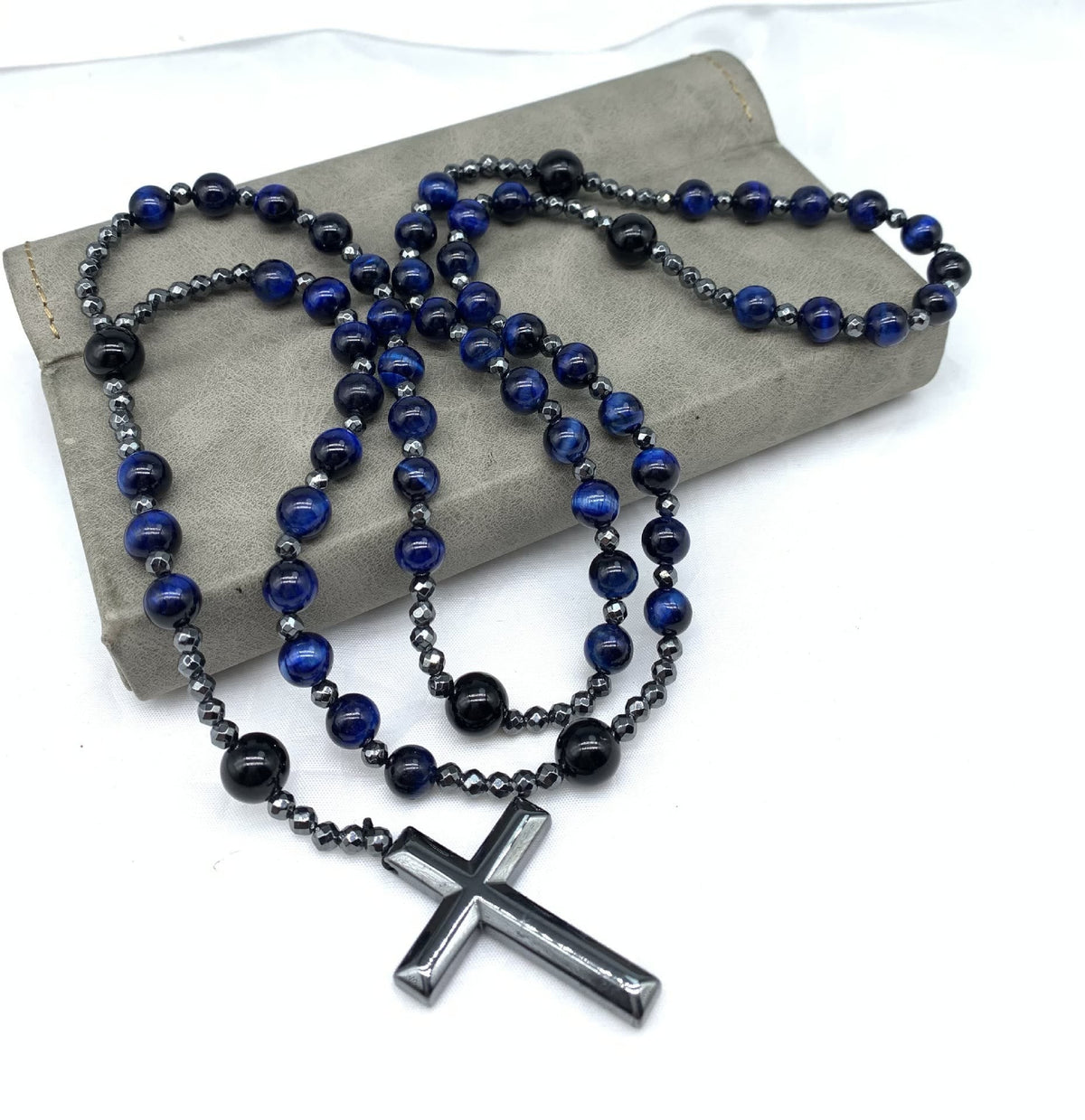 Rozenkrans Halsketting Heren Edelstenen Tijgeroog Lapis Lazuli Verstelbaar Spiritueel Gebed Sieraad Meditatie | Sansoti