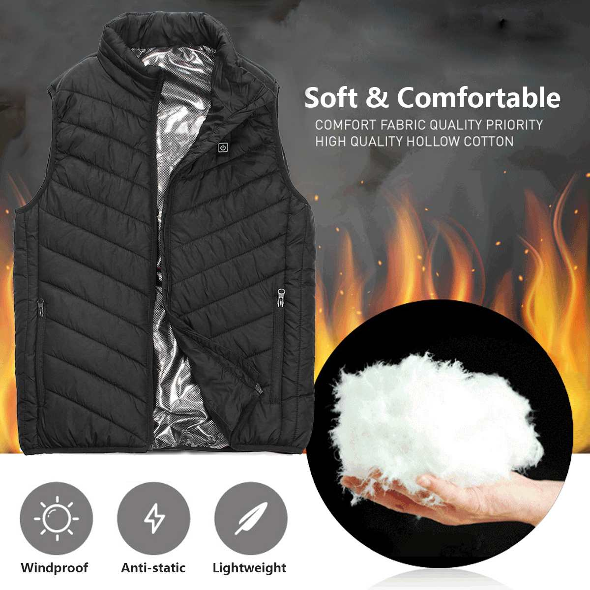 Verwarmbaar Bodywarmer Vest met Vier Warmtezones USB Verwarming Unisex Outdoor Winterkleding Thermisch | Sansoti