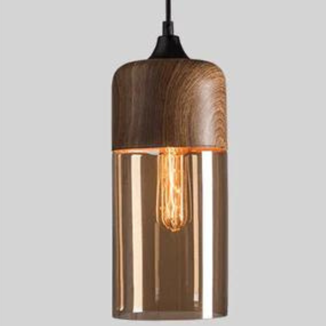 Lámpara colgante escandinava de cristal con aspecto de madera: iluminación cálida de diseño para salón y comedor | Sansoti