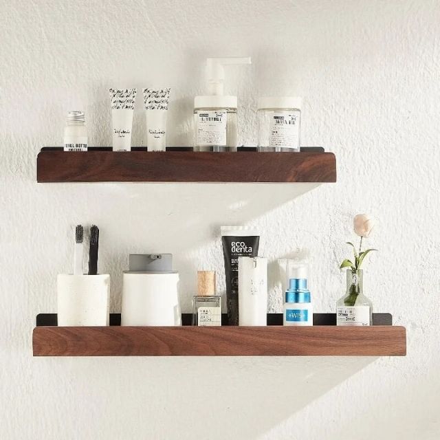 Wandregal Holz Badezimmer bohrfrei selbstklebend Holz Wandboard Küche Badezimmer Ablage Wandregal Organizer | Sansoti