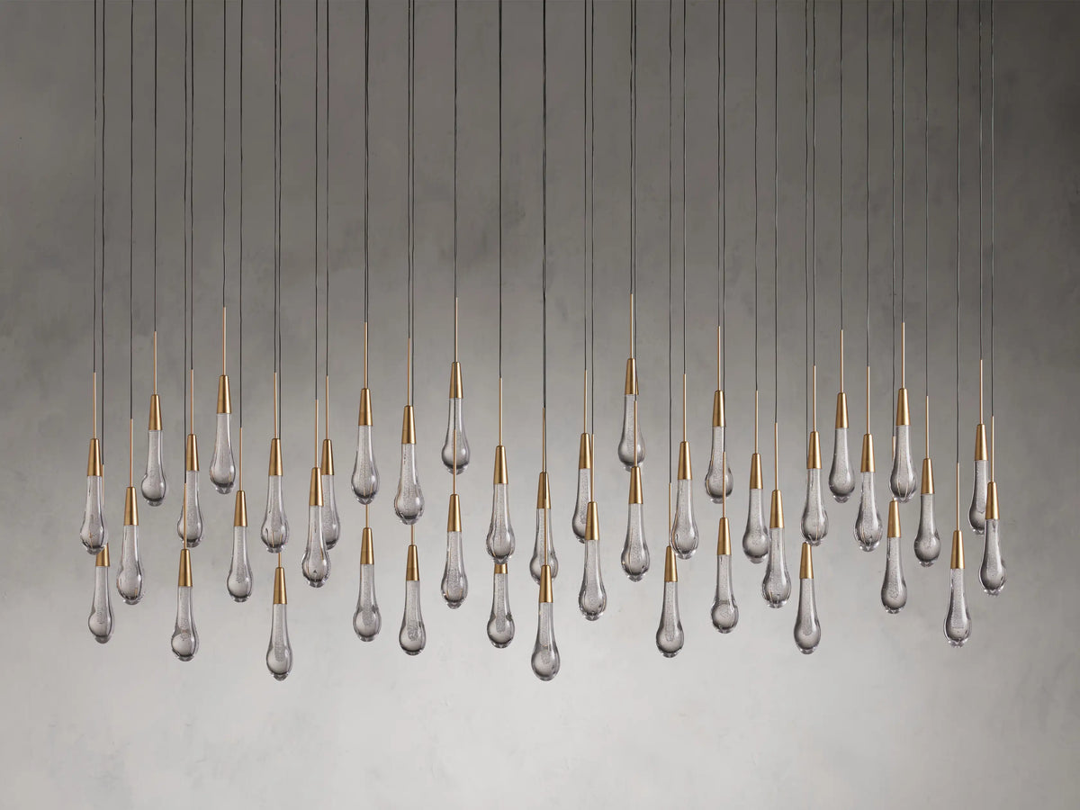 Linear LED Chandelier, Dimmable, Adjustable, Glass Pendant Light, 6 Sizes, Brass, Bronze, Nickel, Dining Room and Living Room | Sansoti