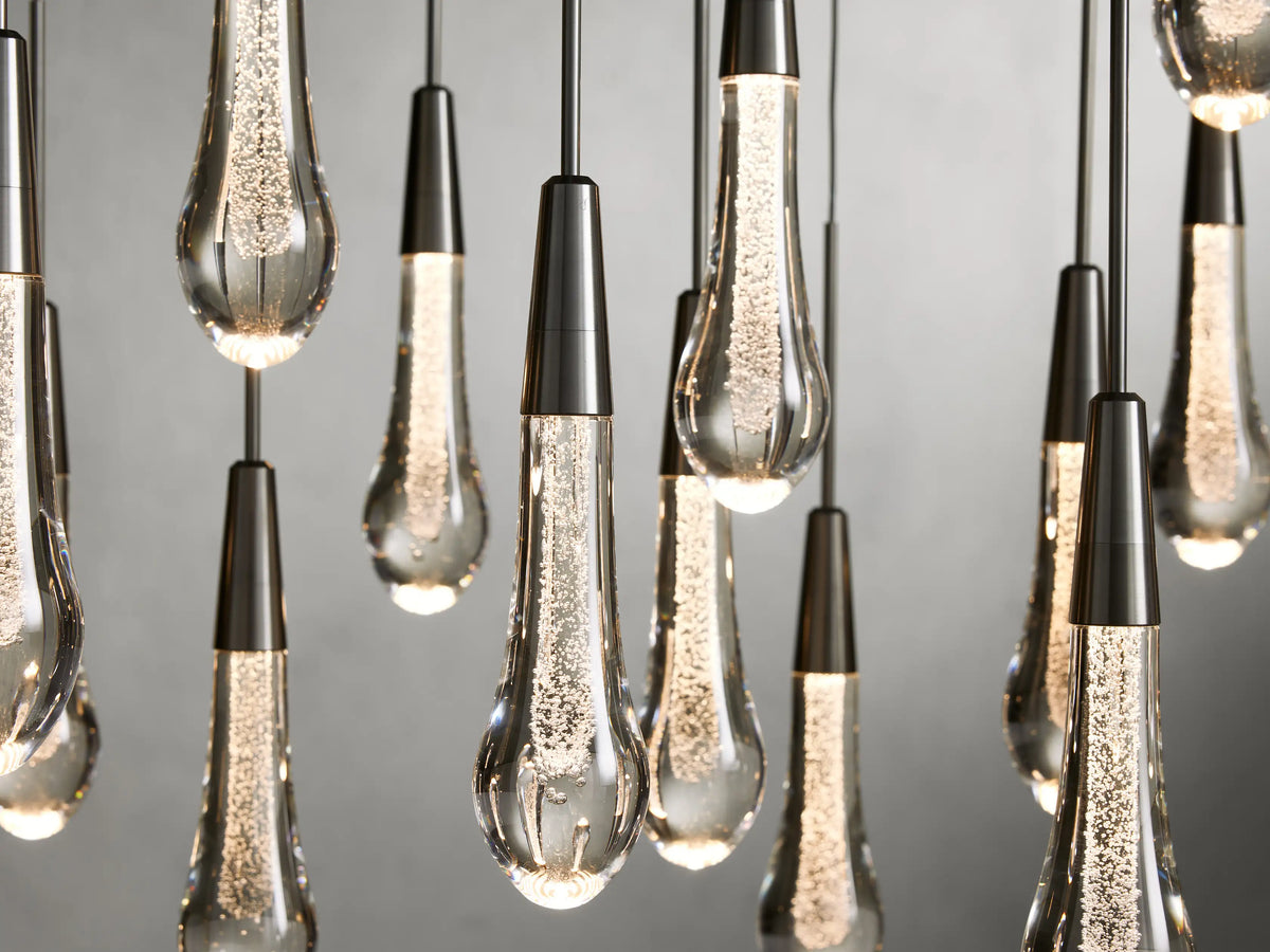 Linear LED Chandelier, Dimmable, Adjustable, Glass Pendant Light, 6 Sizes, Brass, Bronze, Nickel, Dining Room and Living Room | Sansoti