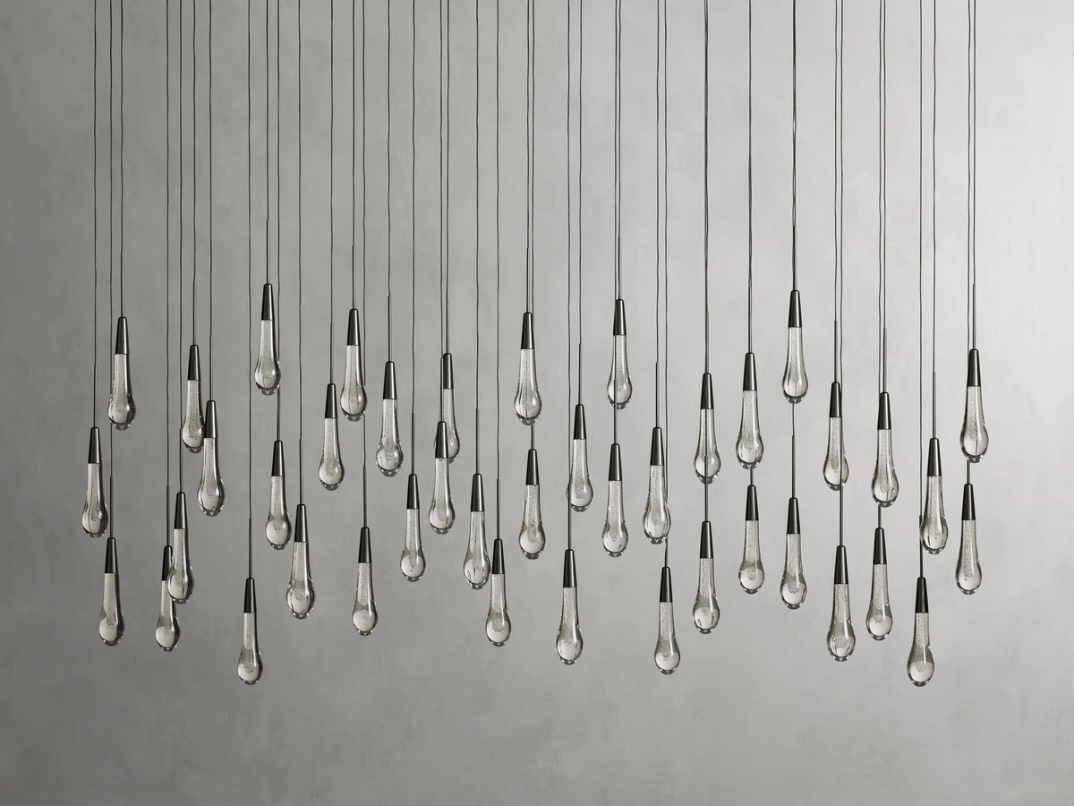 Linear LED Chandelier, Dimmable, Adjustable, Glass Pendant Light, 6 Sizes, Brass, Bronze, Nickel, Dining Room and Living Room | Sansoti