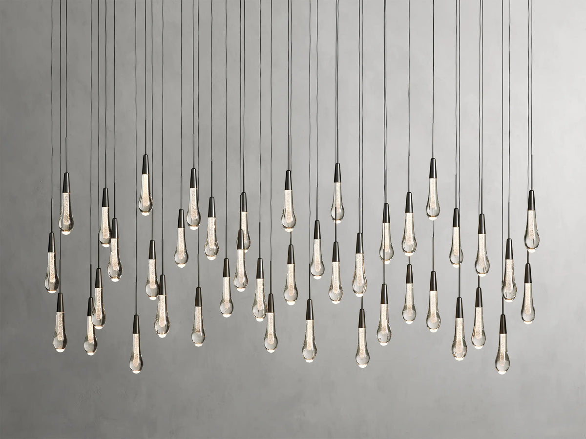 Linear LED Chandelier, Dimmable, Adjustable, Glass Pendant Light, 6 Sizes, Brass, Bronze, Nickel, Dining Room and Living Room | Sansoti
