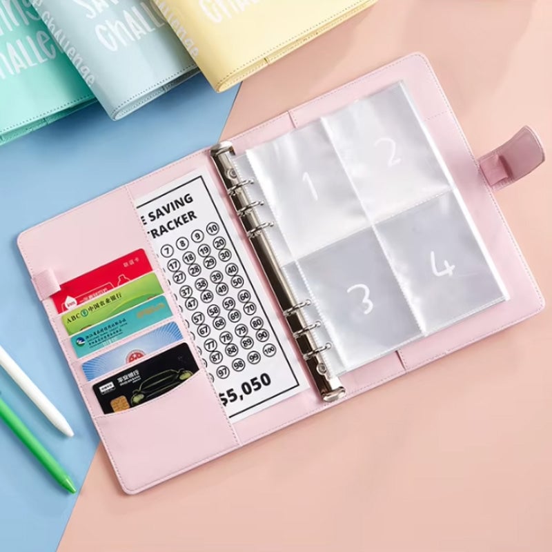 Budgetplaner mit 100 Umschlägen, Sparsystem aus PU-Leder, A5, Ausgaben-Tracker, finanzielle Ziele und Organisation | Sansoti