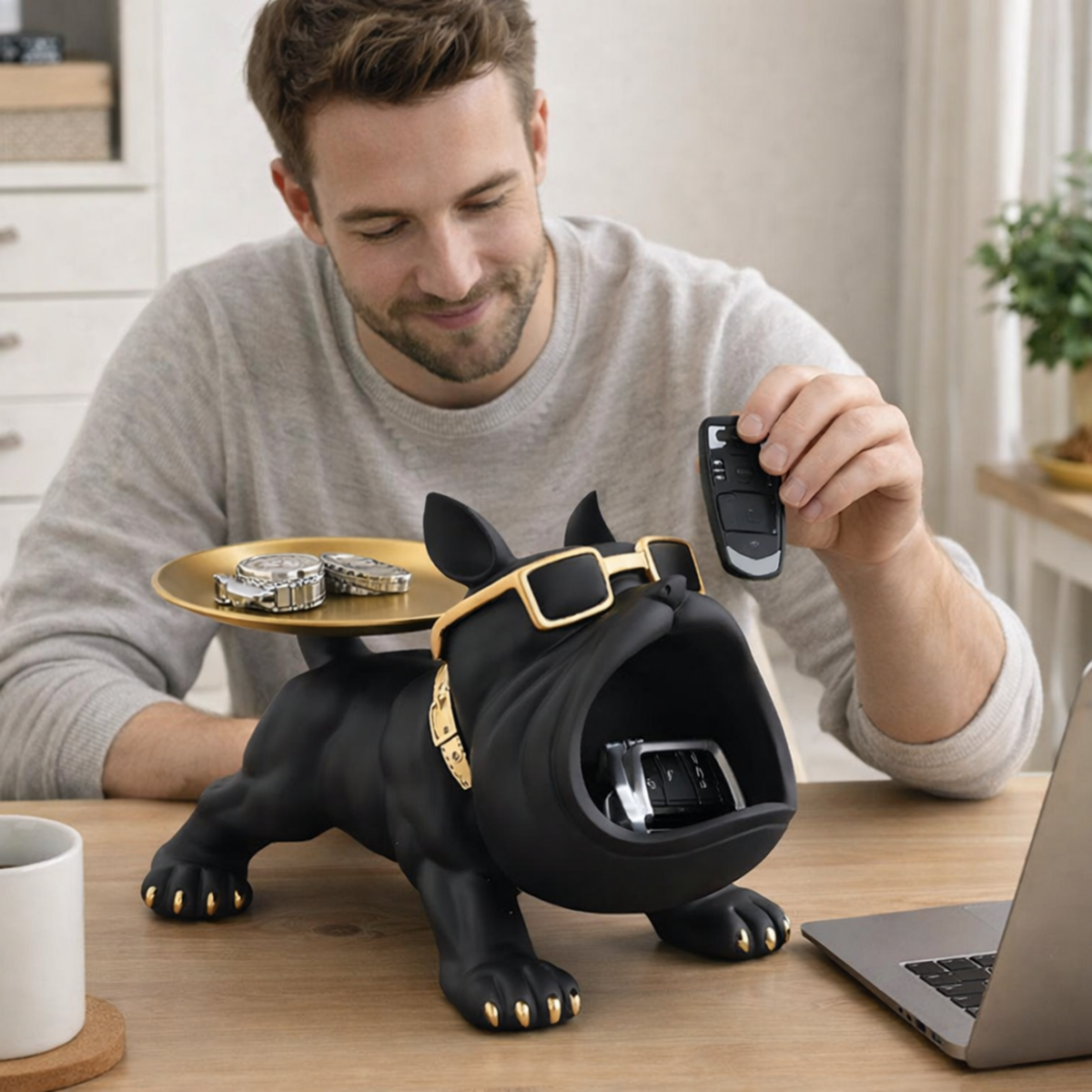 Decoratief Buldogbeeld met Opbergruimte – Hars Organizer Bureau Woonkamer Sculptuur Hond Decoratie Accessoire | Sansoti